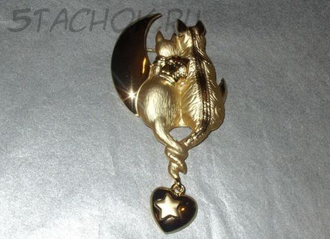 Брошь "Кот, кошечка и полумесяц" (AJC США)