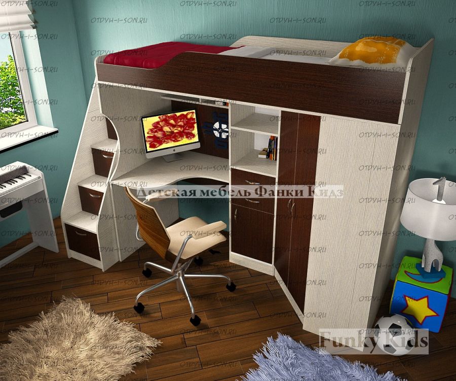 Кровать-чердак Фанки Кидз 7 СВ + лестница