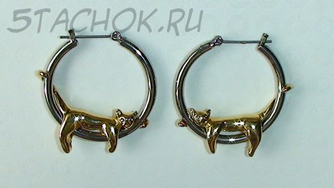 Серьги-кольца "Котики" под золото и серебро