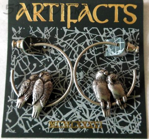 Серьги-кольца гвоздики "Попугайчики" под олово