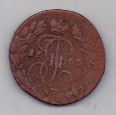 2 копейки 1765 г. перечекан MM