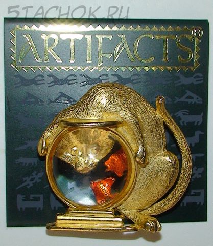 Брошь "Кот и аквариум-3" под золото