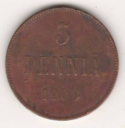 5 пенни 1908 г. Финляндия Российская империя