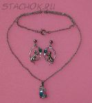 Набор Серьги-гвоздики и кулон "Кошечка с бирюзой" под серебро