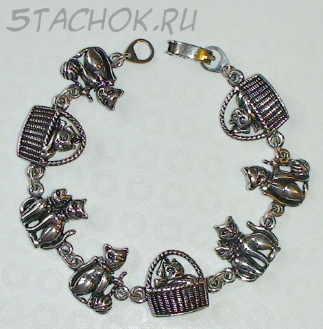 Браслет "Котейки" под серебро