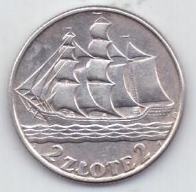 2 злотых 1936 г. парусник.Польша