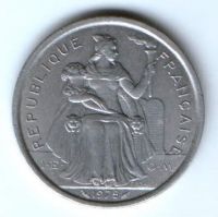 2 франка 1975 г. Французская Полинезия