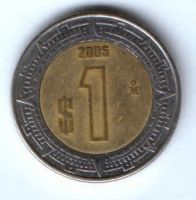 1 песо 2005 г. Мексика