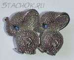 Брошь "Слоники" под серебро