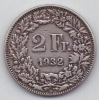 2 франка 1932 г. Швейцария