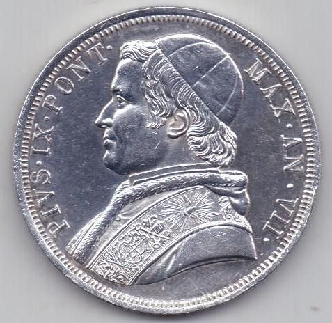 1 скудо 1853 г. AUNC. Ватикан.Редкость
