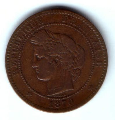 10 сантимов 1870 г. редкий год Франция