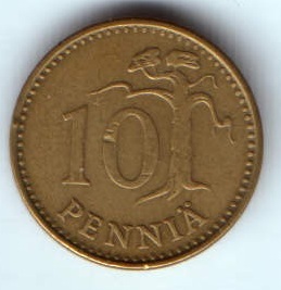 10 пенни 1971 г. Финляндия