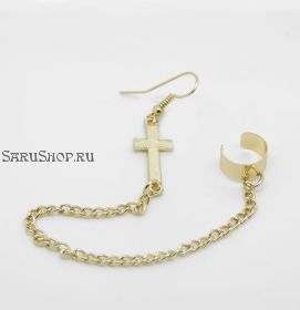 Сережка - Крест с цепью. Золото