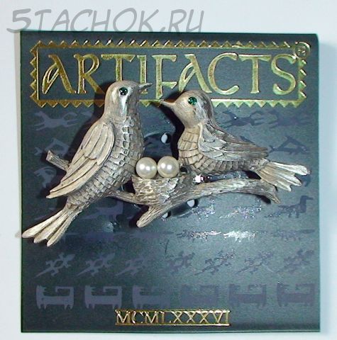 Брошь "Птички у гнезда" под олово, камушки