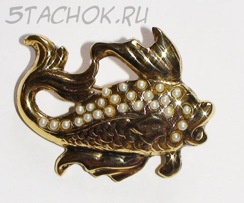 Брошь "Золотая рыбка" под золото, камушки
