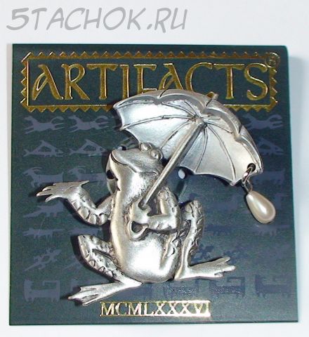 Брошь "Лягушка с зонтиком" под олово, камушек