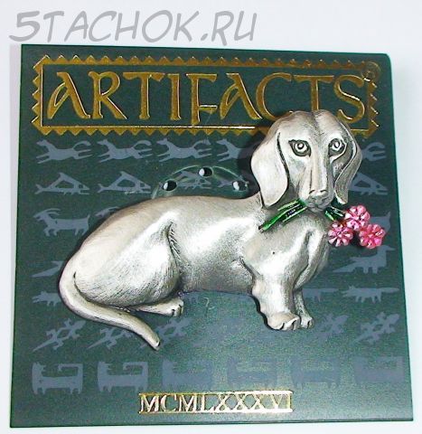 Брошь "Такса с цветочком" под олово/эмаль