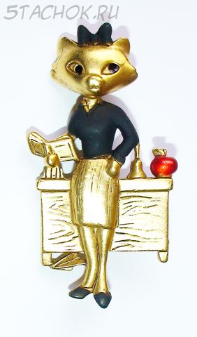 Брошь "Кошечка-учительница" под матовое золото, эмаль