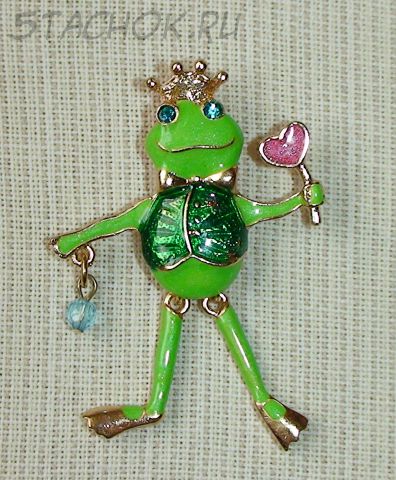 Брошь "Прынц - мечта Лягушки! " под золото, камушки, эмаль