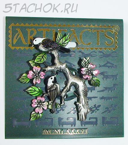 Брошь "Две птички на дереве" под олово/эмаль