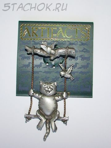 Брошь "Котик на качелях" под олово