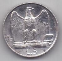 5 лир 1927 г. Италия