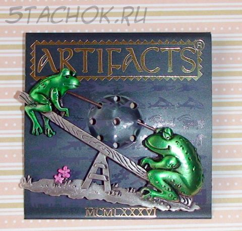 Брошь "Лягушки на качелях" под олово, эмаль