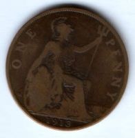 1 пенни 1913 г. Великобритания