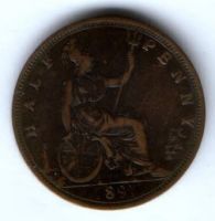1/2 пенни 1891 г. Великобритания