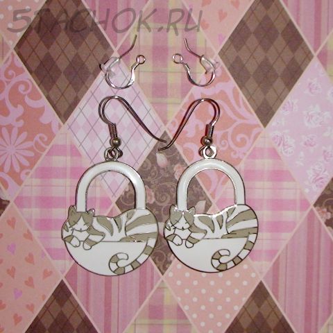 Серьги "Полосатый котик" под серебро, ювелирная эмаль