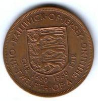 1/12 шиллинга 1960 г. Джерси Великобритания 300 лет династии