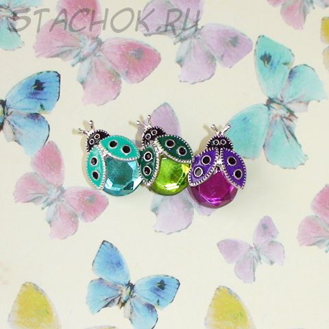 Брошь "Три божьих коровки" под серебро, эмаль, камушки