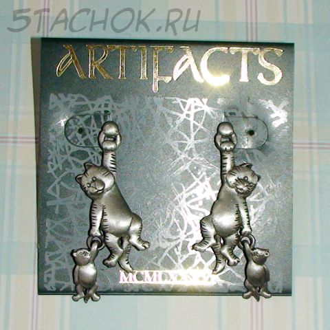 Серьги-гвоздики "Котик и котенок" под олово