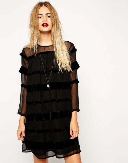 Свободное платье в полоску из бархатной ленты ASOS