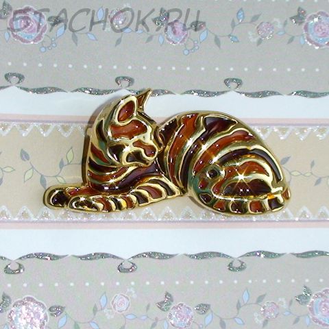 Брошь "Витражная кошка" под золото, эмаль