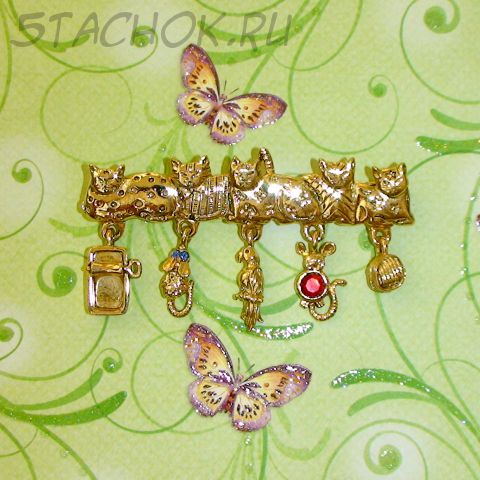 Брошь "Запасливые коты" под золото, стразы