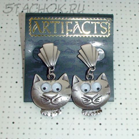 Серьги-гвоздики "Забавный котик" под олово
