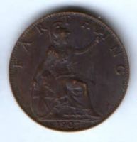 1 фартинг 1907 г. Великобритания