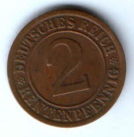 2 пфеннига 1924 г. F Германия