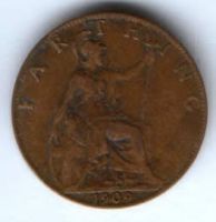 1 фартинг 1909 г. Великобритания
