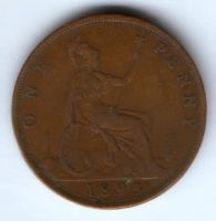 1 пенни 1893 г. Великобритания