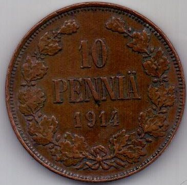 10 пенни 1914 г. редкий год. Финляндия (Россия)