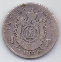1 франк 1868 г. Франция