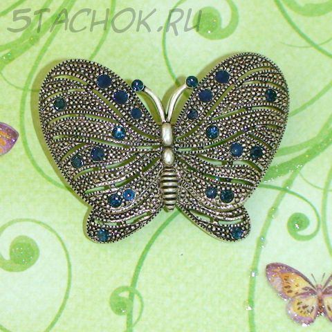 Брошь "Бабочка" под черненое серебро/стразы