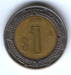 1 песо 2008 г. Мексика