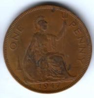 1 пенни 1947 г. Великобритания