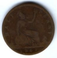 1/2 пенни 1861 г. Великобритания