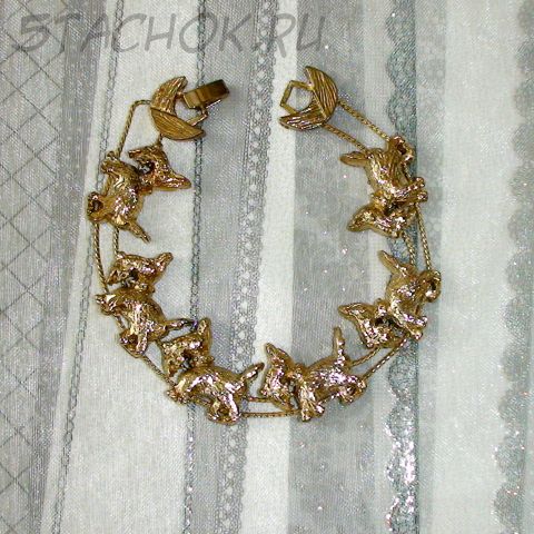 Браслет "Терьерчики" под золото