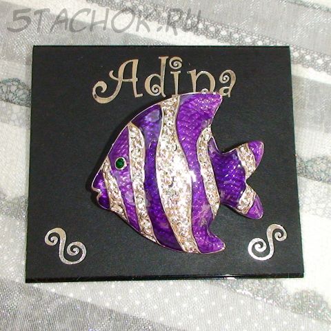 Брошь "Экзотическая рыбка-3" под серебро/эмаль/стразы